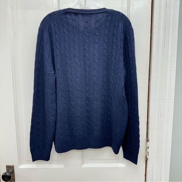 Saks Fifth Avenue navy blue wool blend cable knit crew neck sweater womens large - Picture 3 of 5